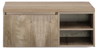Frozen 3D Badmeubelset 100 cm - Greeplijst in Kleur - Wastafel Regaalkast met Bovenblad Grain Oak