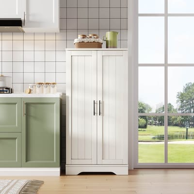 Keukenkasten Opbergkast - Vrijstaande Keuken Opbergkast met 2 Deuren - Met LED-verlichting - 60x40x120cm - Geschikt voor de eetkamer of woonkamer - Wit