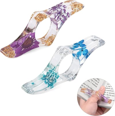 Duimring met gedroogde bloemen - Handgemaakte bladwijzer en leesaccessoire (2 stuks - Blauw en Paars)