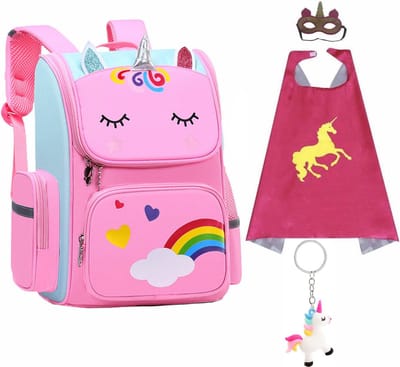 Rugzak meisje - tasje - Eenhoorn tas - Eenhoorn speelgoed - Cape + Masker - Sleutelhanger - Unicorn Speelgoed - Schooltas meisje - Kinderrugzak - Rugtas meisje - Roze - 40 x 27 x 15 cm - Schooltassen