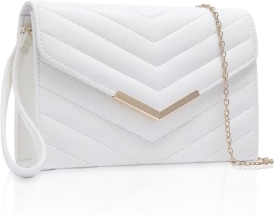 Elegante Vegan Leren Clutch in Wit met Polssteun en Ketting voor Avondjes Uit, Bruiloften en Feestjes - 23x16 cm