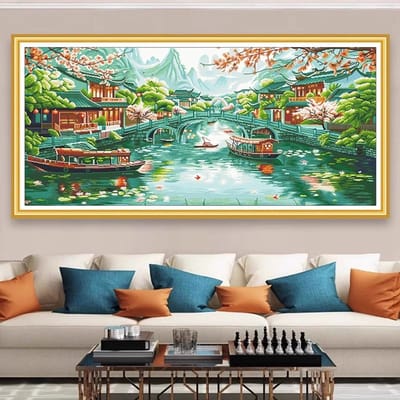 DIY kruissteekborduurpakket/Herinnering aan Jiangnan/borduurpakket met gedrukt kruissteekpatroon (frame niet inbegrepen) 75*160CM
