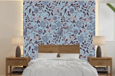 Behang - Fotobehang Patroon - Bloem - Grijs - Blauw - Breedte 240 cm x hoogte 240 cm