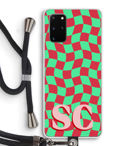 Gepersonaliseerd - Case Company® - Hoesje met koord geschikt voor Samsung Galaxy S20 Plus hoesje met Koord - Grid Monogram - Telefoonhoesje met Zwart Koord - Bescherming aan alle Kanten en Over de Schermrand