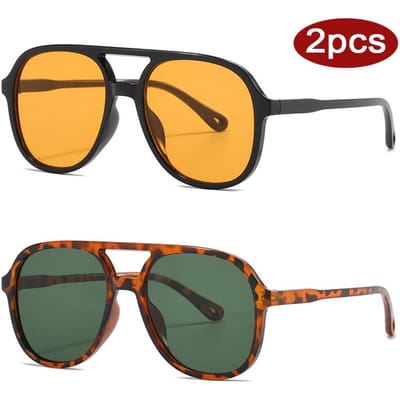 Lunettes de Protection 2pcs Lunettes de Soleil Femme Double Pont Grand Cadre Lunettes de Vue Dégradé Coloré Mode Extérieure