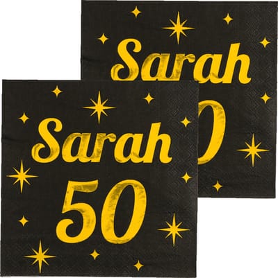 Paperdreams Verjaardag of Sarah feest servetten - leeftijd 50 jaar - 32x stuks - zwart/goud - 33 x 33 cm