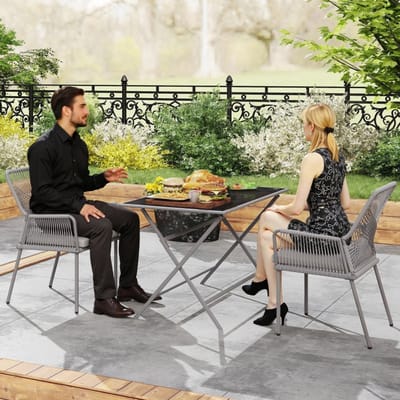 MIVRAY Tuinstoelenset 57 x 61 x 84 cm - Met Armleuningen En Afneembare Zitkussens - Voor Tuin Balkon En Terras - Rotan - Donkergrijs