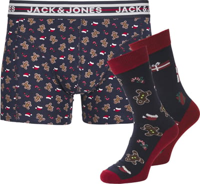 Jack & Jones heren giftbox 3P boxer & sokken gingerman blauw