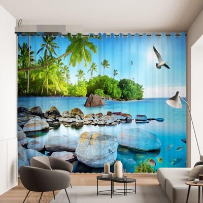 3DMaldivische zeezichtgordijn Uitgebreide ruimte Strand zeezichtgordijn Egeïsche zeegordijn Op maat gemaakt 2-paneel Woonkamer Keuken Slaapkamer Small(W50H50cm)-2&Grommet Top