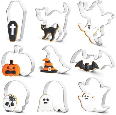 Halloween Koekjesuitsteekset van 9 Stukken - RVS Uitsteekvormen voor Pompoen, Spook, Vleermuis en Meer