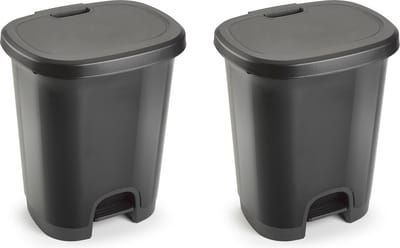 Plasticforte Pedaalemmer - 2x - grijs - kunststof - 27L - 45 cm - afvalemmers/vuilnisemmers