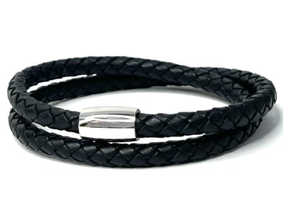 NIEUW! Jolla - dames armband - magneet - staal - gevlochten leer - Braided Steel - Zwart