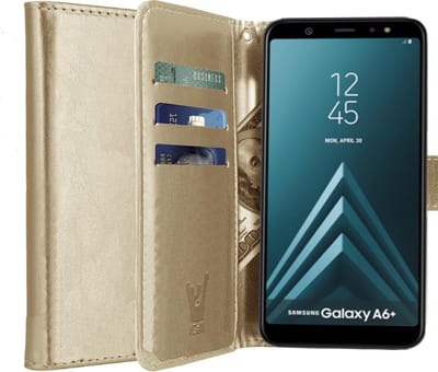 Hoesje geschikt voor Samsung Galaxy A6 Plus 2018 - Book Case Kunstleer Pasjeshouder Goud