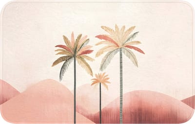 Badmat 80x50 cm - Antislip - Palmbomen - Heuvels - Minimalistisch - Zachtroze - Badmatten voor badkamer - Badkamermat - Douchemat - Badkamer mat
