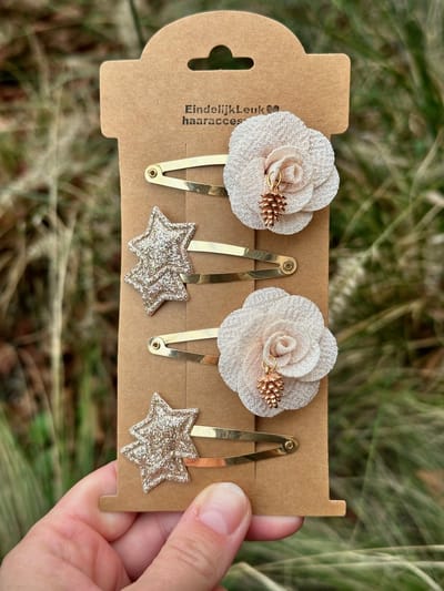 Haarspeldjes voor meisjes - Haaraccessoires meisjes - Haarspeldjes voor meisjes en baby's - Haarknipjes - Haarclips - Handgemaakte haaraccessoires – Haaraccessoires Kerst – Glitters – Kerst – Haarspeldje Roos crème - Sieraad haar