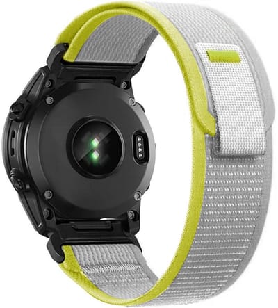 Nylon bandje - geschikt voor Garmin Fenix 3 / 5X (Plus) / 6X (Pro) / 7X (Pro) / 8 (51 mm) / Tactix (7) / Descent Mk 51 mm / Instinct 2x / 3 - 50mm / D2 / Epix Pro 2 (51 mm) - geel grijs