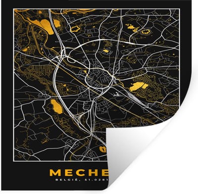 Muurstickers - Sticker Folie - Stadskaart - Mechelen - Goud - Plattegrond - Kaart - 100x100 cm - Plakfolie - Muurstickers Kinderkamer - Zelfklevend Behang XXL - Zelfklevend behangpapier - Stickerfolie