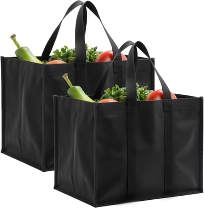 2 Pcs Zwarte Herbruikbare Shoppingtassen - Vouwbare, Wasbare en Versterkte Grote Tassen met Handvatten voor Dagelijks Gebruik