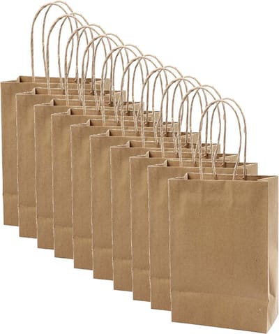 10 Stuks Kraft Papieren Tasjes - Papieren Zakjes - Cadeautasjes - Maat M - A4 - 25x32cm