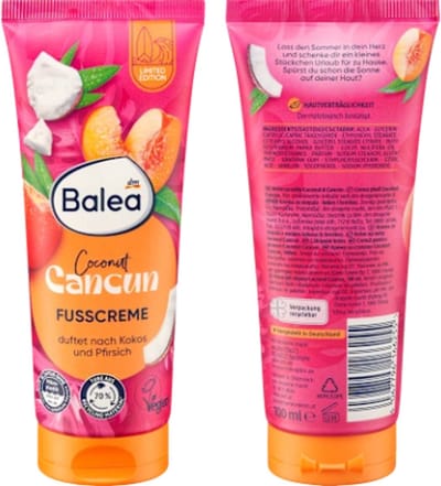 Balea Voetcrème Kokosnoot Cancun - Limited Edition 2025 | 1x 100 ml - Kokos en Perzikgeur | Verzachtend, Verzorgend met een Exotische Geur