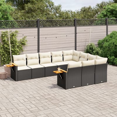 vidaXL - 10-delige - Loungeset - met - kussens - poly - rattan - zwart