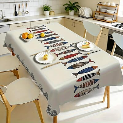 Kleurrijke Vis Cartoon Rechthoekige Tafelkleed voor Tafeldecoratie Wasbaar Polyester Feestkeuken Eettafelkleed Feestdecoratie 90x140cm white