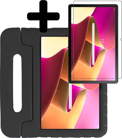 Hoes - Geschikt voor Lenovo Tab M10 Plus (3e / 3rd Generatie) - Met Screenprotector - Kinderhoes Shockproof Bumper - Kidsproof Case - Tablet Hoesje - Kinder Hoesje Cover - Zwart