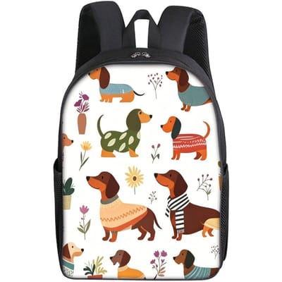 Schattige Teckel Print Kat Enkellaags Rugzak Eenvoudige Stijl voor Jongens/Meisjes Kinderen Beste Cadeaus 2D Platte Cartoon Schooltassen
