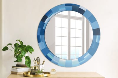 Coloray Bedrukte Spiegel - Blauwe abstractie Wandspiegel Met Print - 60 cm - Blauw Bedrukte Spiegel - Wandspiegel Met Print - Wandspiegel Decoratieve Print - Bedrukte Spiegel