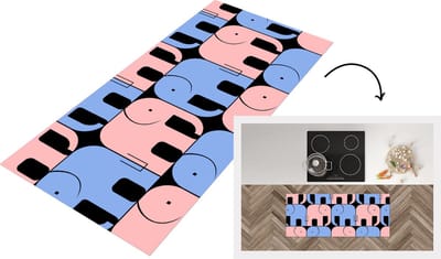Keukenloper - Loper keuken - Olifant - Lijn - Zwart - Patronen - 120x50 cm - Keukenloper vinyl