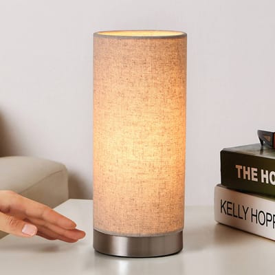 Lindby - Tafellamp- met dimmer - 1licht - Stof, metaal - H: 26 cm - E14 - crème, nikkel gesatineerd
