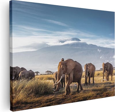 Artaza Canvas Schilderij Olifanten Kudde - 40x30 cm - Klein - Wanddecoratie Woonkamer - Muurdecoratie Wilde Dieren - Kamer Accessoires Safari