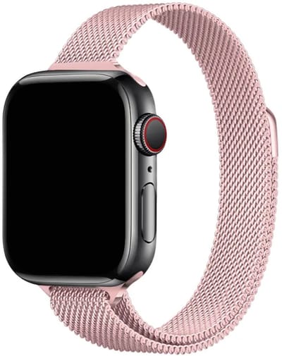 Stravo Slim Milanees bandje Geschikt voor Apple Watch 42mm (Series 11/10), 41mm (Series 9/8/7), 40mm (Series 6/5/4, SE 3/2/1), 38mm (Series 3/2/1) - Elegant en verfijnd Milanese Horlogeband met magnetische sluiting - Licht roze
