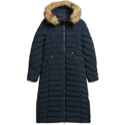Superdry - Lange Fuji-jas met capuchon van imitatiebont - Dames - Gewatteerde jassen