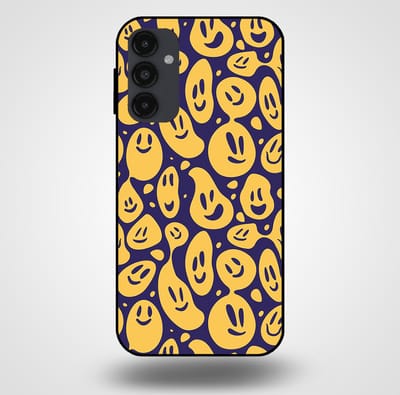 Smartphonica Telefoonhoesje voor Samsung Galaxy A34 5G met smiley opdruk - TPU backcover case emoji design - Paars Geel geschikt voor Samsung Galaxy A34 5G