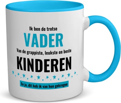 Akyol - ik ben de trotste vader van de grappigste, leukste en beste kinderen, en ja dit heb ik van hun gekregen koffiemok - theemok blauw - Papa - de trotste vader - verjaardag - verjaardagscadeau - cadeau - beste kinderen - 350 ML inhoud