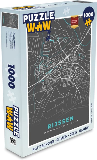 Puzzel Plattegrond - Rijssen - Grijs - Blauw - Legpuzzel - Puzzel 1000 stukjes volwassenen - Stadskaart