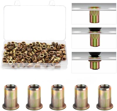 Set van 105 Stuks M6 Blind Rivetmoeren - Gegalvaniseerde Montage- en Clipmoeren voor Platen, Metalen Buizen en Elektrische Apparaten