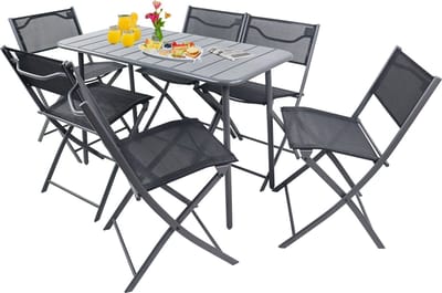 VCM 7-delige bistroset eettafel tuinset balkonset stoel opvouwbare tafel tuin camping Sumila