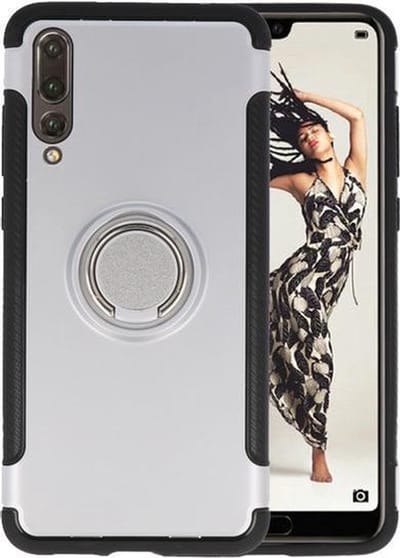 Zilver Pantser TPU met Ringhouder hoesje voor Huawei P20 Pro