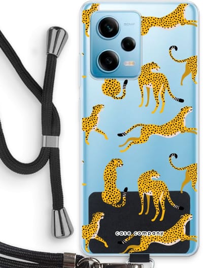 Case Company® - Hoesje met koord geschikt voor Xiaomi Redmi Note 12 Pro 5G hoesje met Koord - Luipaard - Telefoonhoesje met Zwart Koord - Bescherming aan alle Kanten en Over de Schermrand