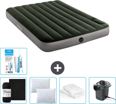 Intex Luchtbed - Twijfelaar - 137 x 191 x 25 cm - Groen - Inclusief Hoeslaken - Kussen - Pomp - Reparatieset en Kussenbeschermer
