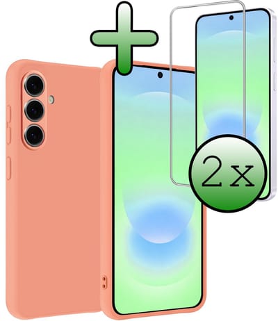 Hoesje Met 2x Screenprotector - Geschikt voor Samsung Galaxy A37 - Sterk & Shockproof - Back Cover - Siliconen Case - Telefoon Hoes - Perzik