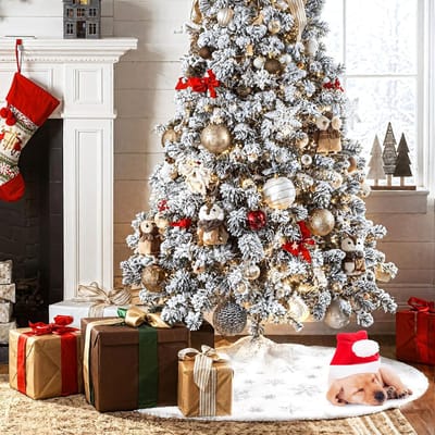 Kerstboomrok 36 inch, decoratie voor de kerstboom, met pluche zilveren pailletten sneeuwvlok boomrok voor Kerstmis