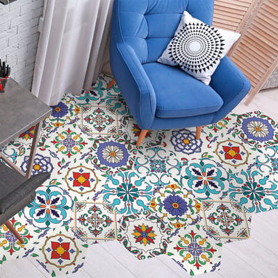 Antislip vloerstickers met beschermlaag - LUDIVINA zeshoekige vloertegels - 60x135cm - 10 zeshoekige stickers 30x26cm