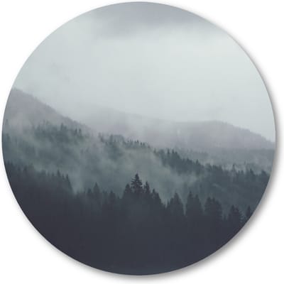 Bomen - Onder de sluipende mist - Muurcirkel Forex 40cm - Wandcirkel voor binnen - Minimalist - Landschap - Natuur