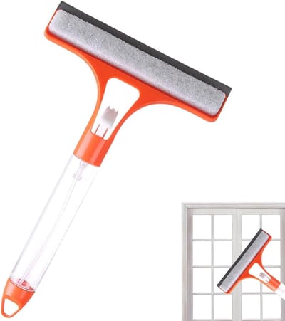 Raamwisser met spray - Glasreiniger Schrobber - Efficiënt Schoonmaken - Alles-in-één functie - 20 x 32 cm - Oranje