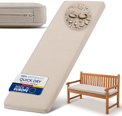 Beautissu Waterdicht Bankkussen Outdoor 100x50 cm â€“ UV-bestendig, Onderhoudsvriendelijk, Wasbaar Tuinbankkussen Zitkussen â€“ 5 cm dik Bankkussen met Afneembare Hoes â€“ Tuinmeubels Kussen Beige QD-BK