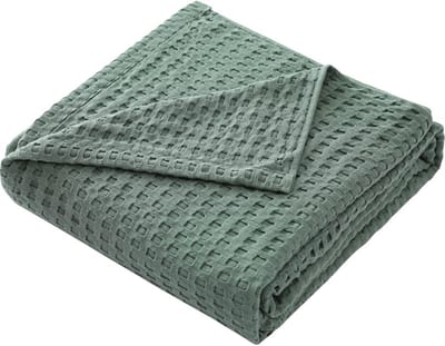 Katoenen Wafelsprei - Knuffeldeken Zomerdeken - Ontspannen Thuis - Klassiek Wafelpatroon - 150 x 200 cm - Geel