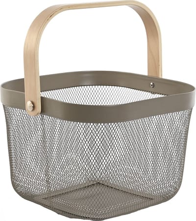 Items draadmand/fruitschaal Maya - vierkant - grijs - 26 x 26 x 18 cm - metaal/hout - keuken mand